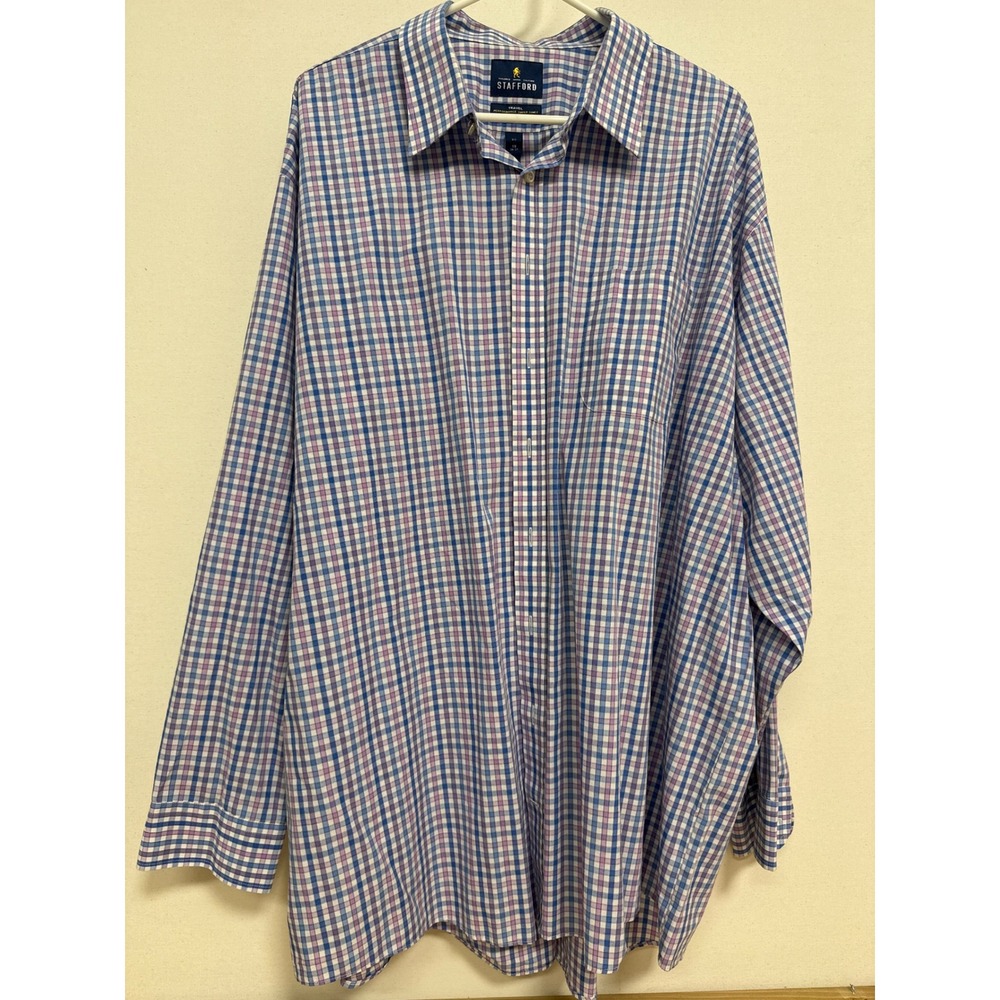 Stafford Travel Performance Super Shirt Mens 19 36-37 Blue Purple Plaid Big Tall